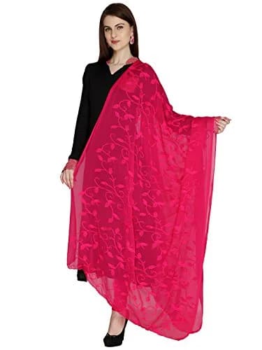 DUPATTA BAZAAR Embroidered Pink Chiffon Dupatta 93x42 inch | Soft & Breathable for Ethnic & Western Wear thumbnail 1