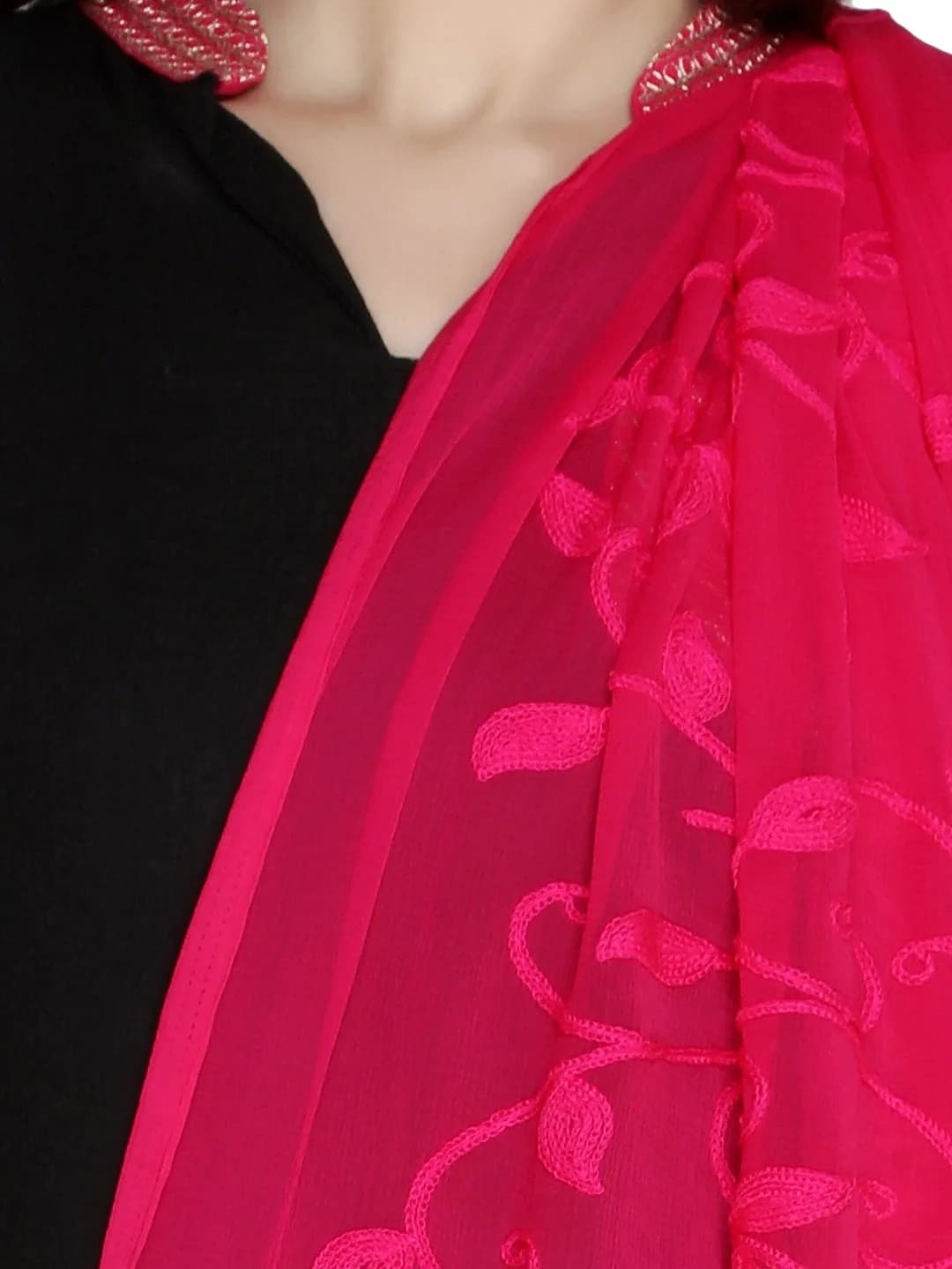 DUPATTA BAZAAR Embroidered Pink Chiffon Dupatta 93x42 inch | Soft & Breathable for Ethnic & Western Wear - view 6