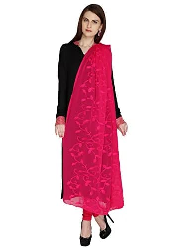 DUPATTA BAZAAR Embroidered Pink Chiffon Dupatta 93x42 inch | Soft & Breathable for Ethnic & Western Wear thumbnail 3