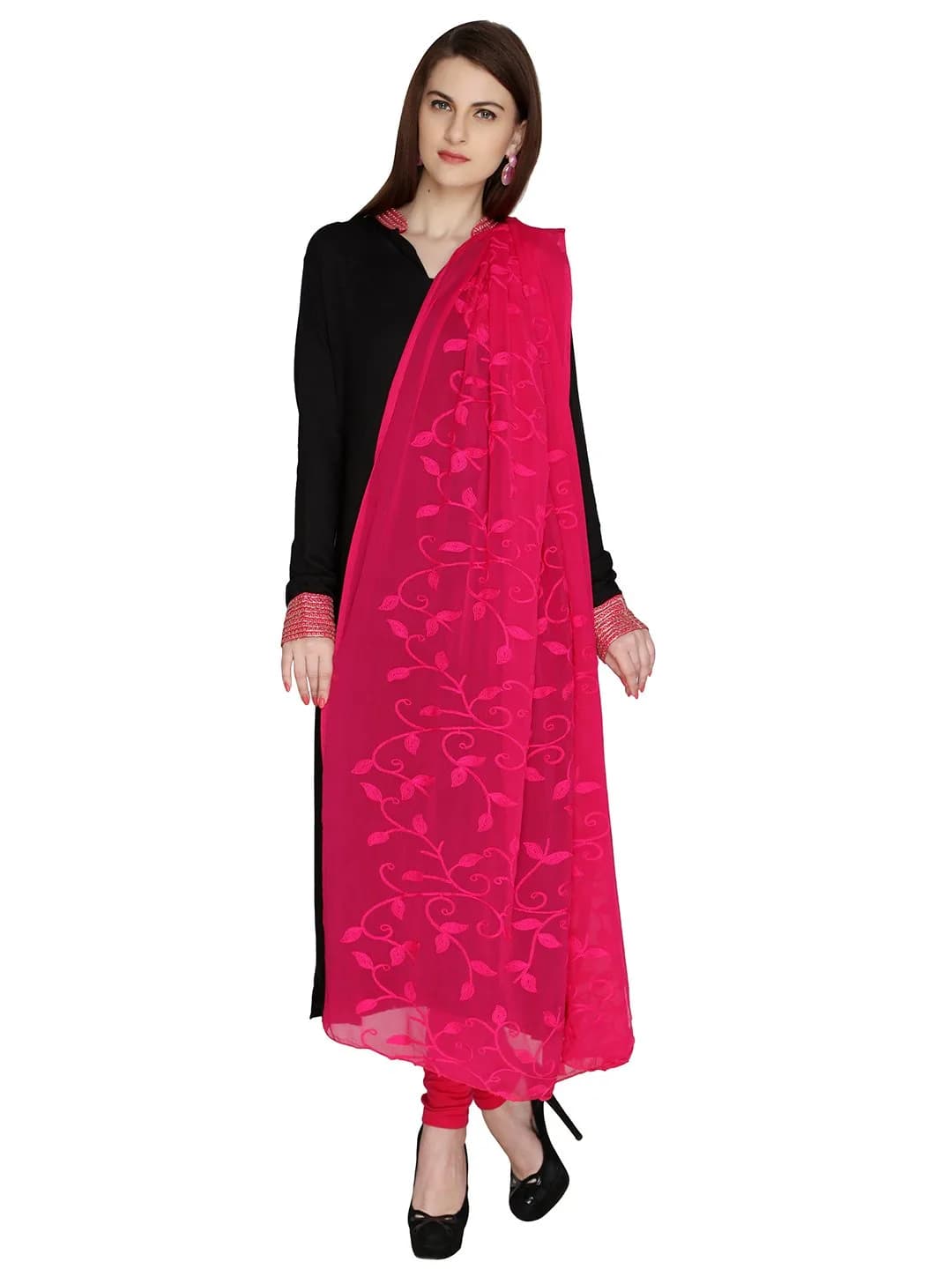 DUPATTA BAZAAR Embroidered Pink Chiffon Dupatta 93x42 inch | Soft & Breathable for Ethnic & Western Wear - view 3
