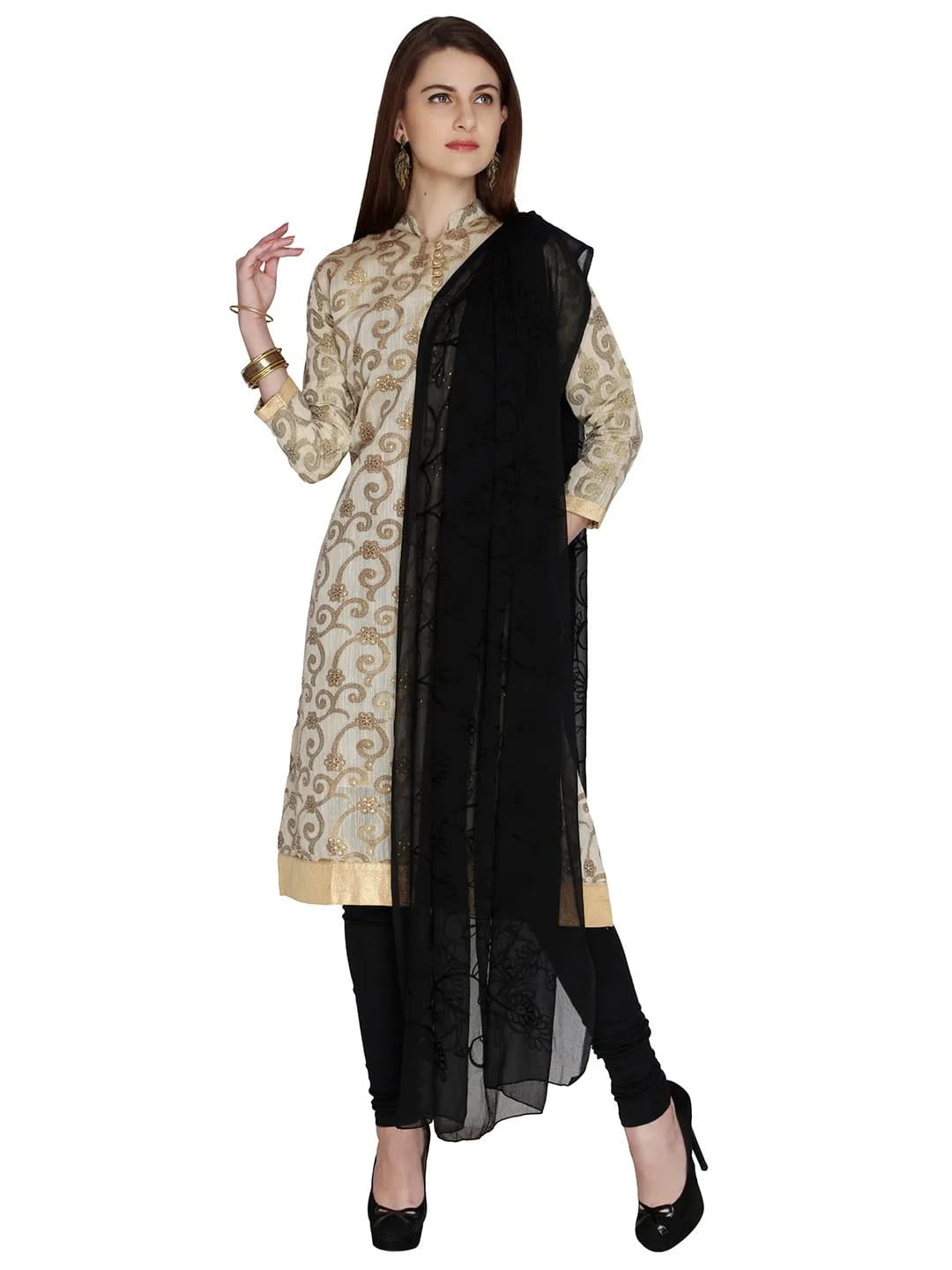 DUPATTA BAZAAR Women's Embroidered Black Chiffon Dupatta 24cm x 28cm (93" x 42") | Soft & Breathable with Aari Work - view 3