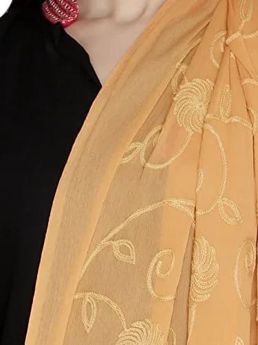 DUPATTA BAZAAR Embroidered Beige Chiffon Chunni 93x42 inch (236x107 cm) thumbnail 6