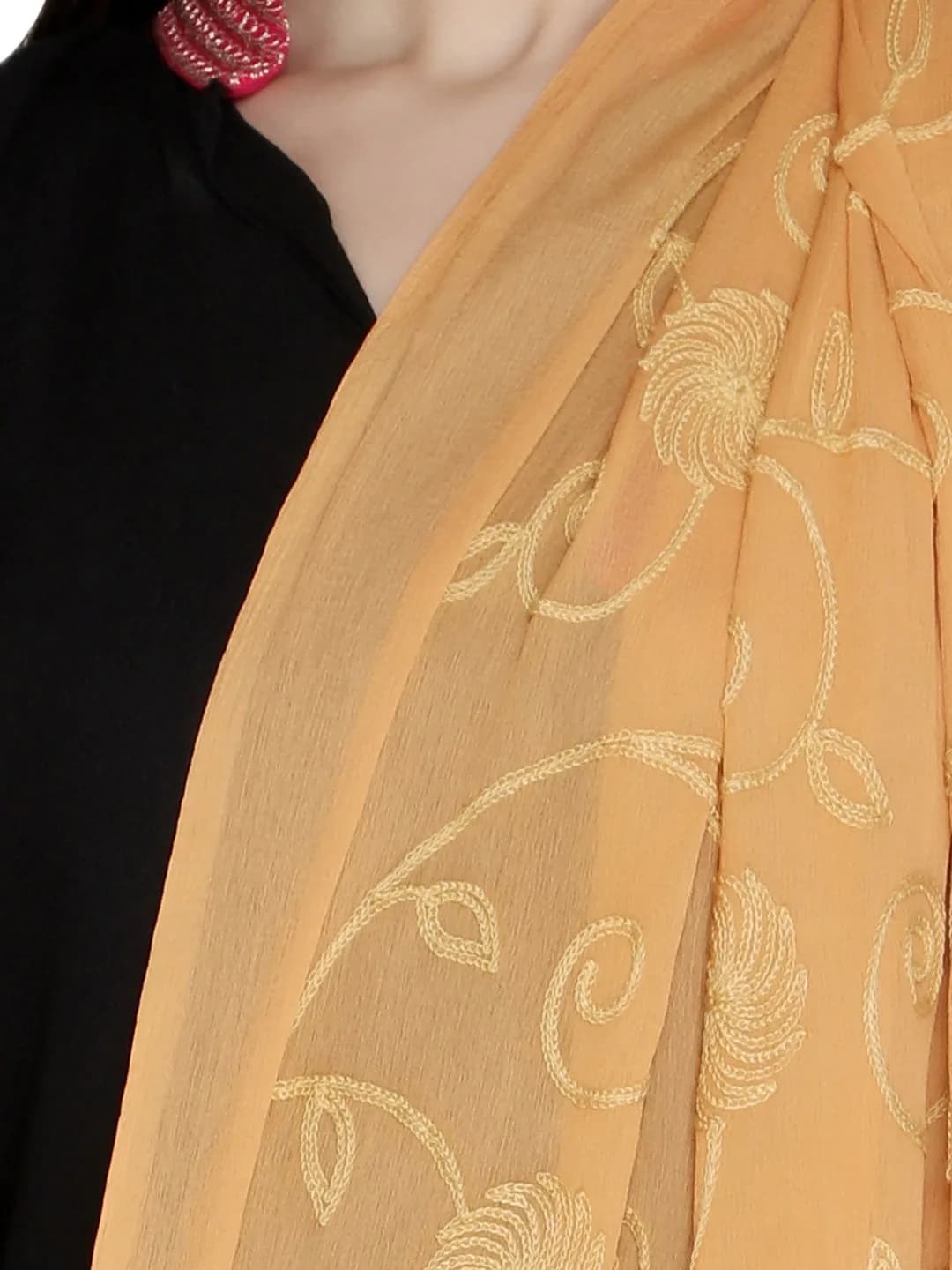 DUPATTA BAZAAR Embroidered Beige Chiffon Chunni 93x42 inch (236x107 cm) - view 6