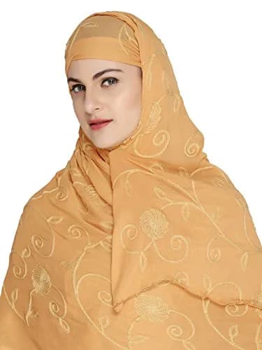 DUPATTA BAZAAR Embroidered Beige Chiffon Chunni 93x42 inch (236x107 cm) thumbnail 2