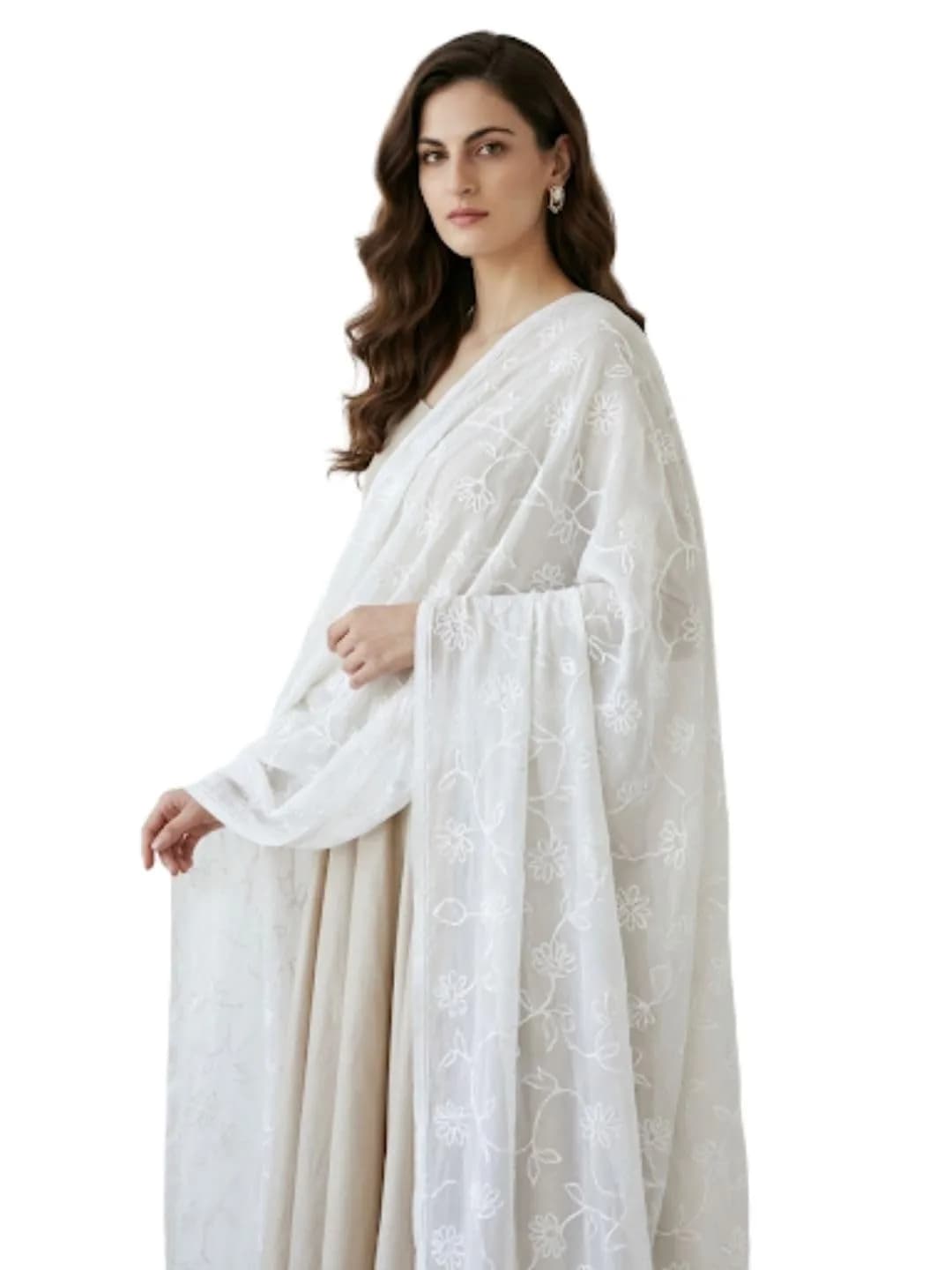 DUPATTA BAZAAR Embroidered White Chiffon Dupatta 93x42 inch (236x107 cm) - main product image