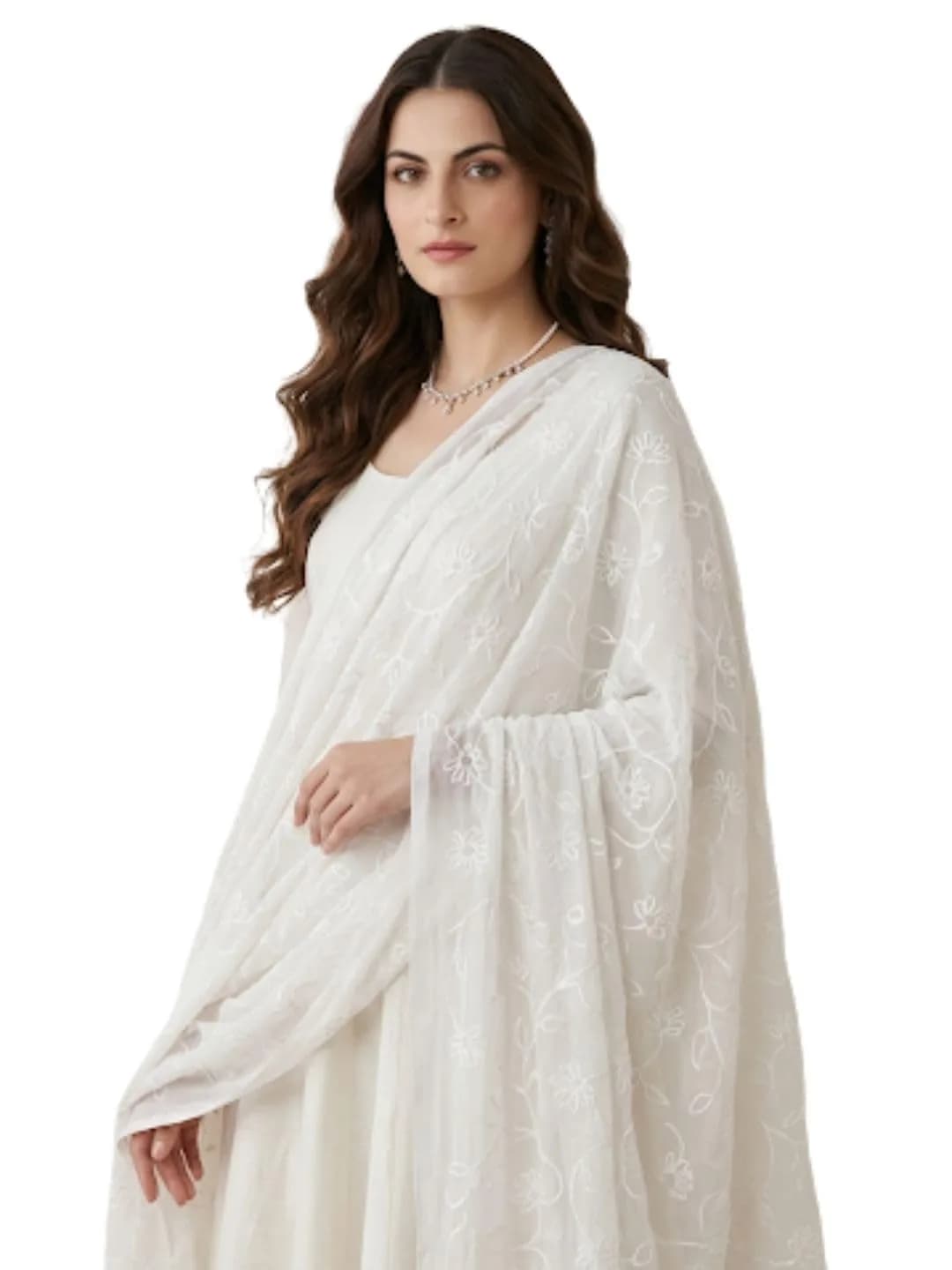 DUPATTA BAZAAR Embroidered White Chiffon Dupatta 93x42 inch (236x107 cm) - view 3