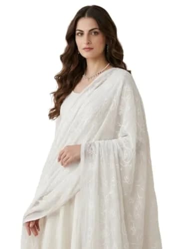 DUPATTA BAZAAR Embroidered White Chiffon Dupatta 93x42 inch (236x107 cm) thumbnail 3