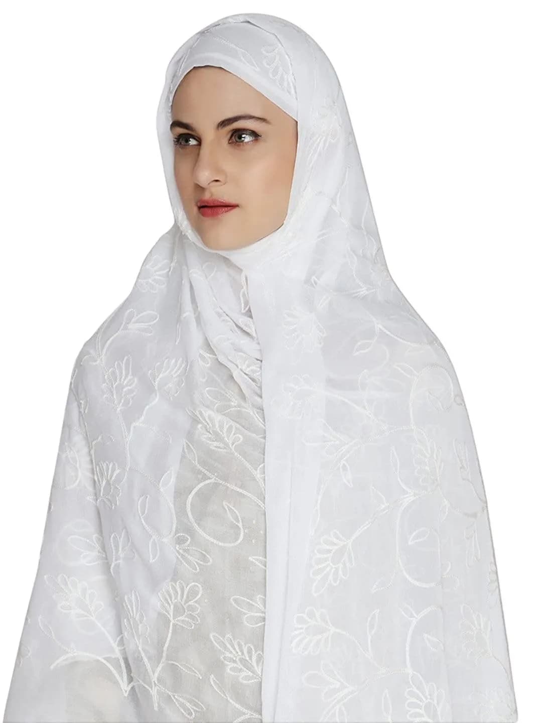 DUPATTA BAZAAR Embroidered White Chiffon Dupatta 93x42 inch (236x107 cm) - view 4