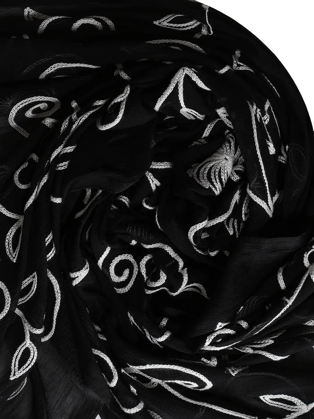 DUPATTA BAZAAR Embroidered Black Chiffon Dupatta with Lace Border 231 cm (91 inch) | Floral Aari Work - view 4