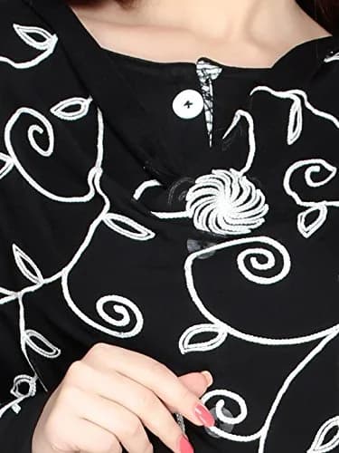 DUPATTA BAZAAR Embroidered Black Chiffon Dupatta with Lace Border 231 cm (91 inch) | Floral Aari Work thumbnail 5