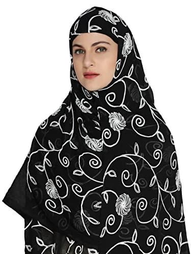 DUPATTA BAZAAR Embroidered Black Chiffon Dupatta with Lace Border 231 cm (91 inch) | Floral Aari Work thumbnail 3