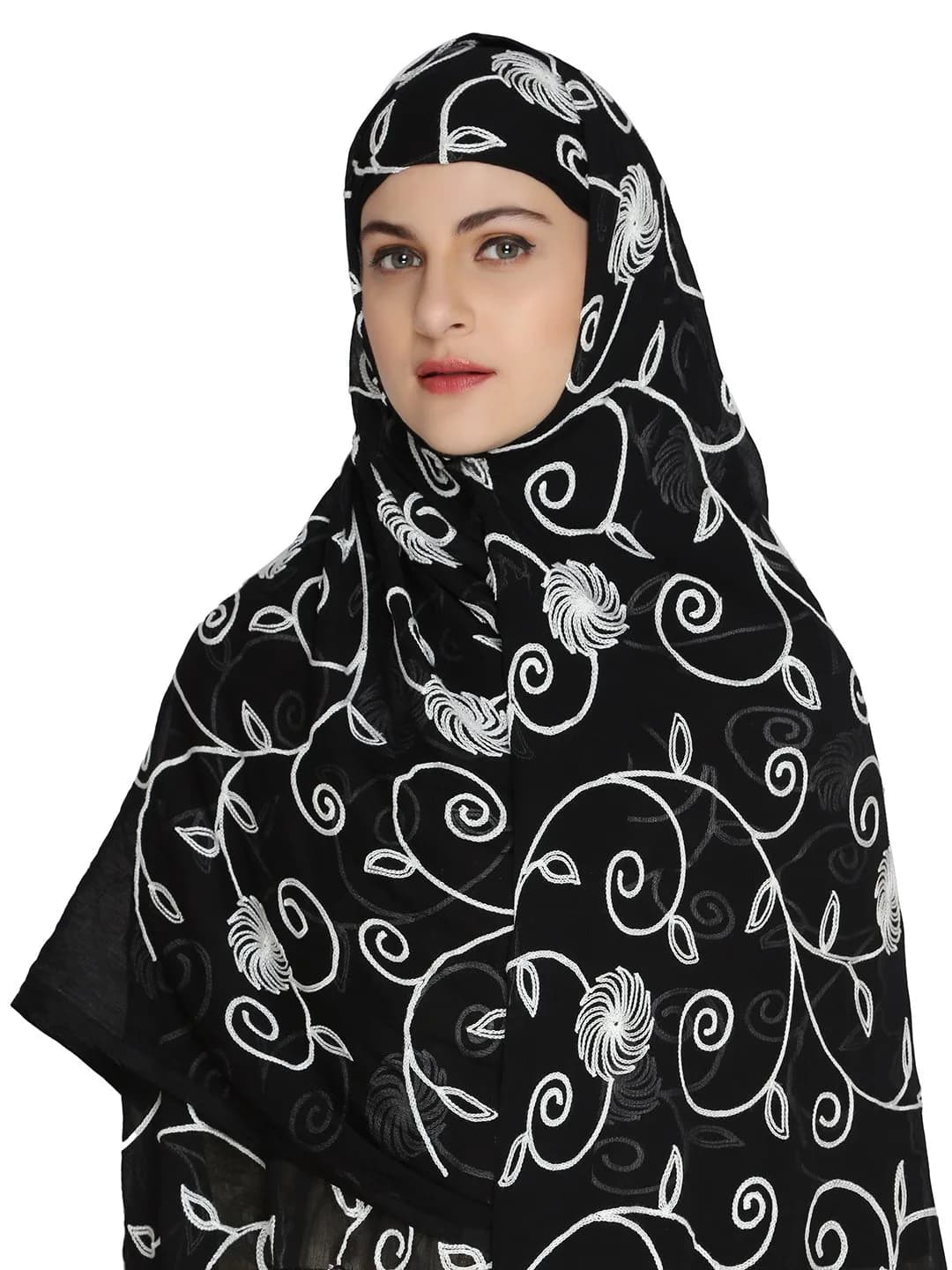 DUPATTA BAZAAR Embroidered Black Chiffon Dupatta with Lace Border 231 cm (91 inch) | Floral Aari Work - view 3