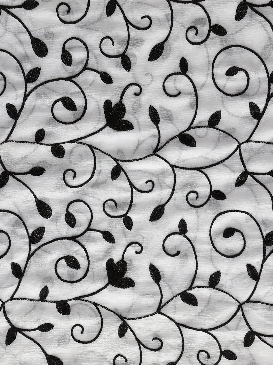 Dupatta Bazaar Embroidered Chiffon Dupatta with Lace Border, 97cm x 236cm (38" x 93") | White on Black Floral Aari Work - view 4