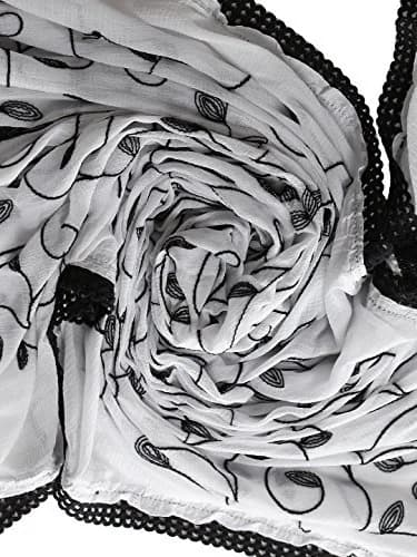Dupatta Bazaar Embroidered Chiffon Dupatta with Lace Border, 97cm x 236cm (38" x 93") | White on Black Floral Aari Work thumbnail 5