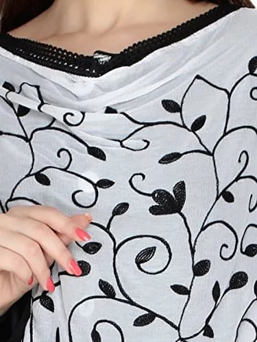 Dupatta Bazaar Embroidered Chiffon Dupatta with Lace Border, 97cm x 236cm (38" x 93") | White on Black Floral Aari Work thumbnail 6