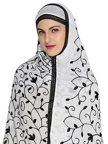 Dupatta Bazaar Embroidered Chiffon Dupatta with Lace Border, 97cm x 236cm (38" x 93") | White on Black Floral Aari Work thumbnail 2