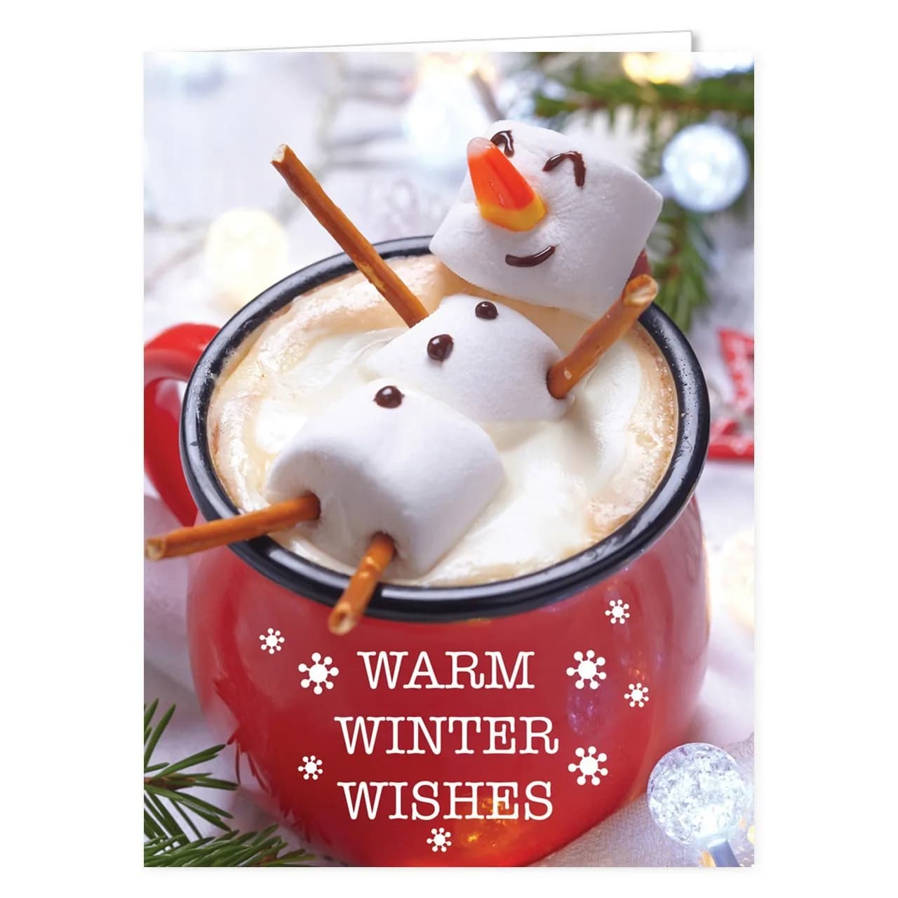 Canopy Street Cocoa Snowman Holiday Card Pack / 25 Winter Wishes Cards Set / Hot Chocolate Marshmallows Greeting / 4 5/8" x 6 1/4" Cozy Christmas Cards With Envelopes
