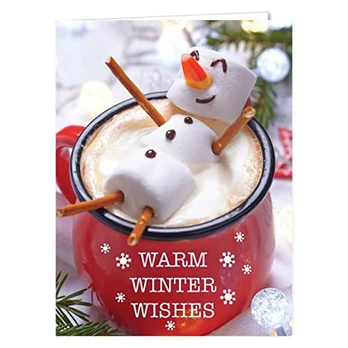 Canopy Street Cocoa Snowman Holiday Card Pack / 25 Winter Wishes Cards Set / Hot Chocolate Marshmallows Greeting / 4 5/8" x 6 1/4" Cozy Christmas Cards With Envelopes thumbnail 1