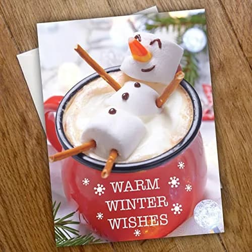 Canopy Street Cocoa Snowman Holiday Card Pack / 25 Winter Wishes Cards Set / Hot Chocolate Marshmallows Greeting / 4 5/8" x 6 1/4" Cozy Christmas Cards With Envelopes thumbnail 4
