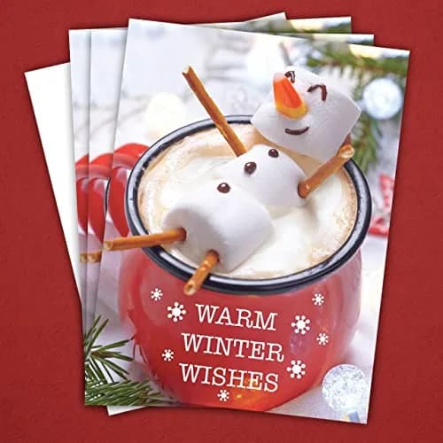 Canopy Street Cocoa Snowman Holiday Card Pack / 25 Winter Wishes Cards Set / Hot Chocolate Marshmallows Greeting / 4 5/8" x 6 1/4" Cozy Christmas Cards With Envelopes thumbnail 5