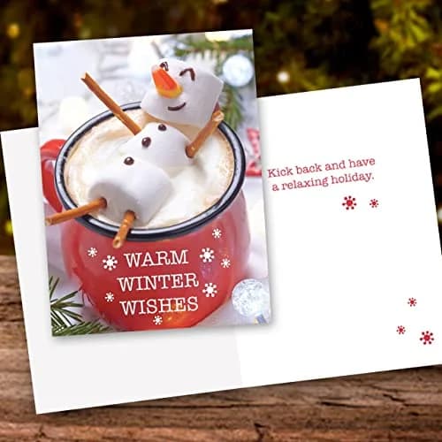 Canopy Street Cocoa Snowman Holiday Card Pack / 25 Winter Wishes Cards Set / Hot Chocolate Marshmallows Greeting / 4 5/8" x 6 1/4" Cozy Christmas Cards With Envelopes thumbnail 6