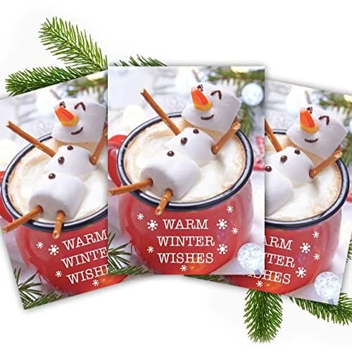 Canopy Street Cocoa Snowman Holiday Card Pack / 25 Winter Wishes Cards Set / Hot Chocolate Marshmallows Greeting / 4 5/8" x 6 1/4" Cozy Christmas Cards With Envelopes thumbnail 7