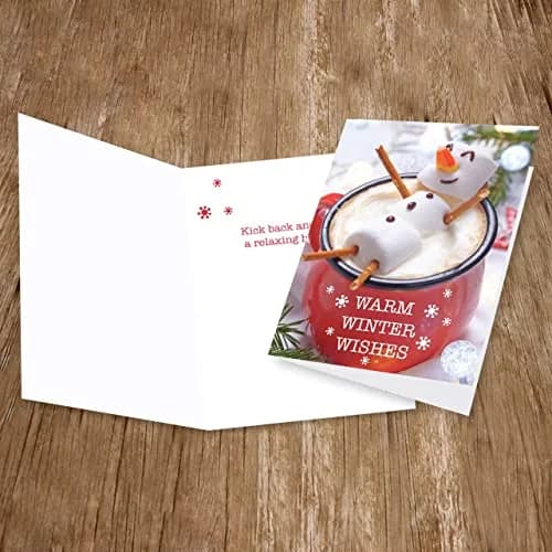 Canopy Street Cocoa Snowman Holiday Card Pack / 25 Winter Wishes Cards Set / Hot Chocolate Marshmallows Greeting / 4 5/8" x 6 1/4" Cozy Christmas Cards With Envelopes thumbnail 8
