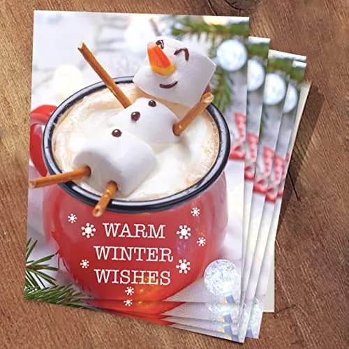 Canopy Street Cocoa Snowman Holiday Card Pack / 25 Winter Wishes Cards Set / Hot Chocolate Marshmallows Greeting / 4 5/8" x 6 1/4" Cozy Christmas Cards With Envelopes thumbnail 9