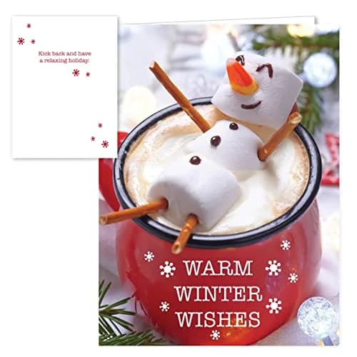Canopy Street Cocoa Snowman Holiday Card Pack / 25 Winter Wishes Cards Set / Hot Chocolate Marshmallows Greeting / 4 5/8" x 6 1/4" Cozy Christmas Cards With Envelopes thumbnail 2