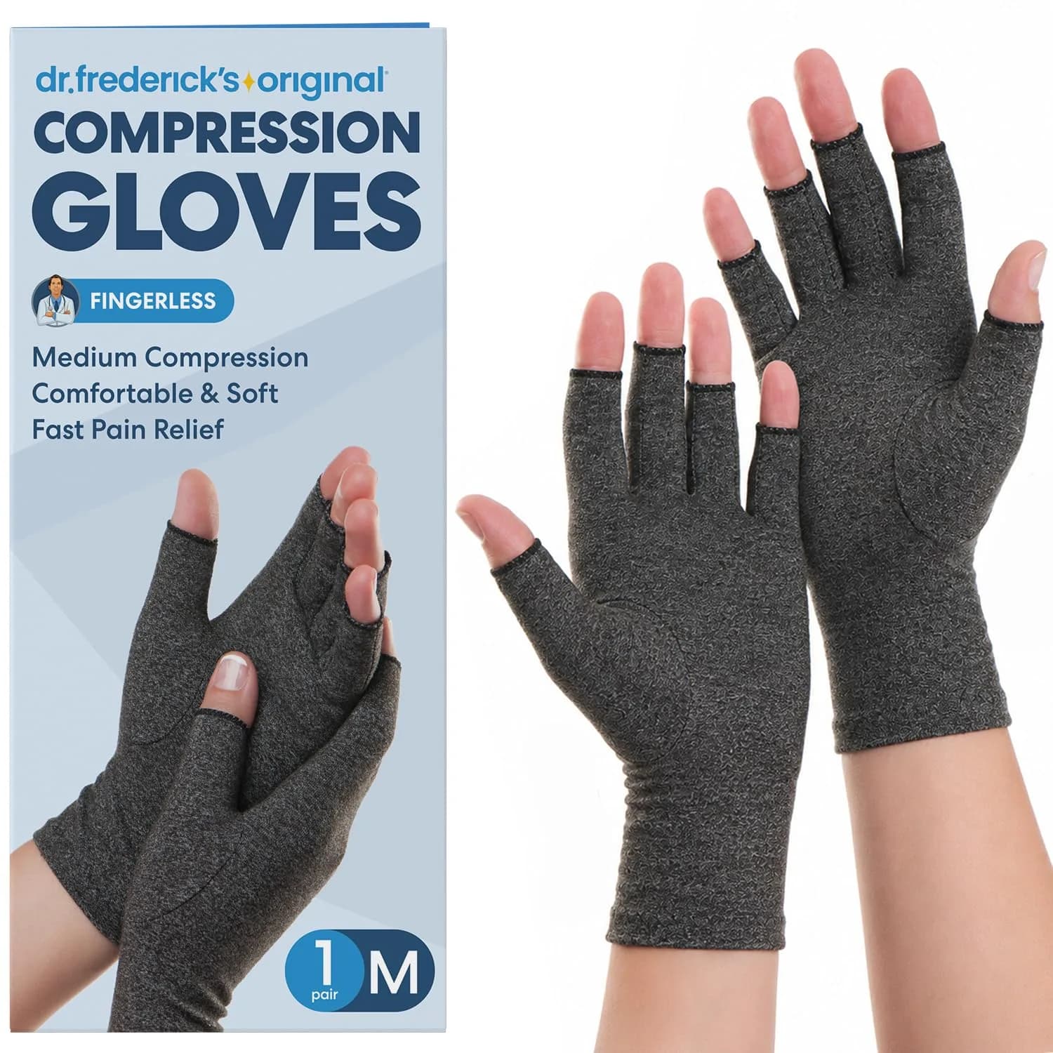 Dr. Frederick's Original Arthritis Compression Gloves, Fingerless, M, 2 ct | Support for Hand Pain & Swelling - main product image