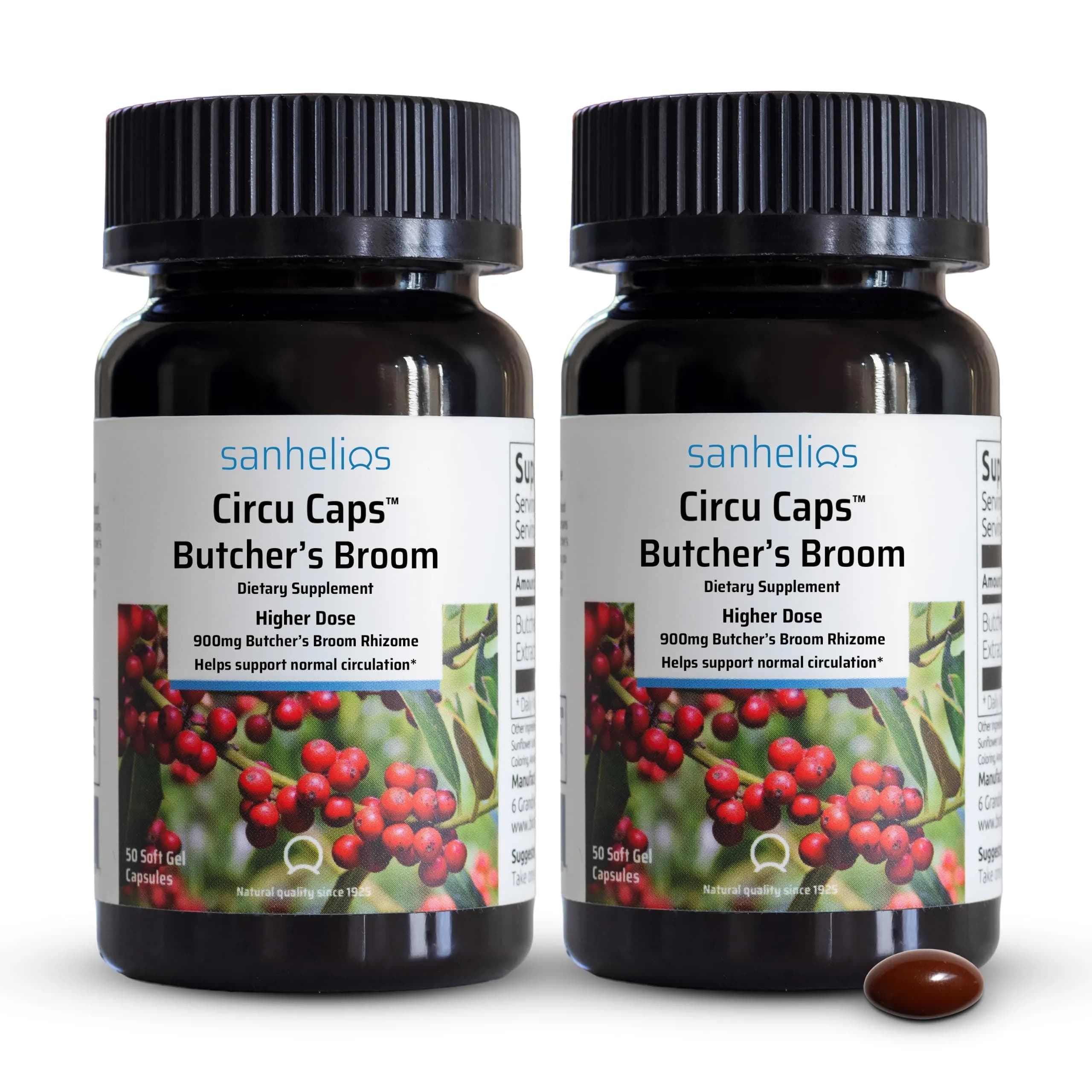 Sanhelios Circu Caps Butcher's Broom Extract 50 Count | Supports Leg Circulation & Vein Health