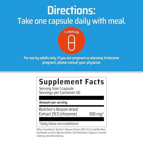 Sanhelios Circu Caps Butcher's Broom Extract 50 Count | Supports Leg Circulation & Vein Health thumbnail 5