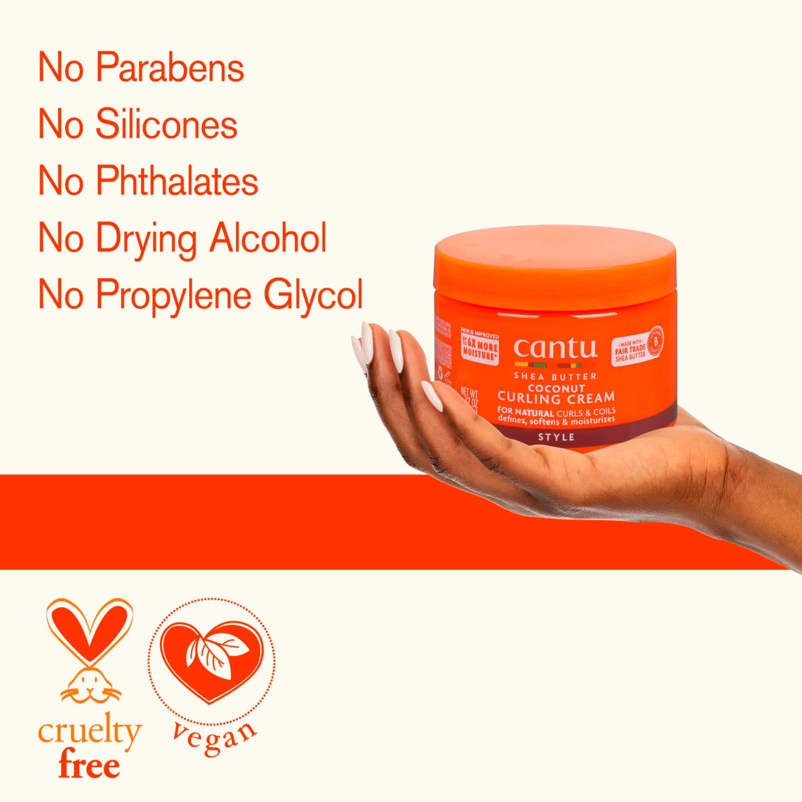 Cantu Coconut Curling Cream with Shea Butter for Natural Hair 355ml (12 oz) | Defines Curls for Type 3 & 4 Hair - view 7