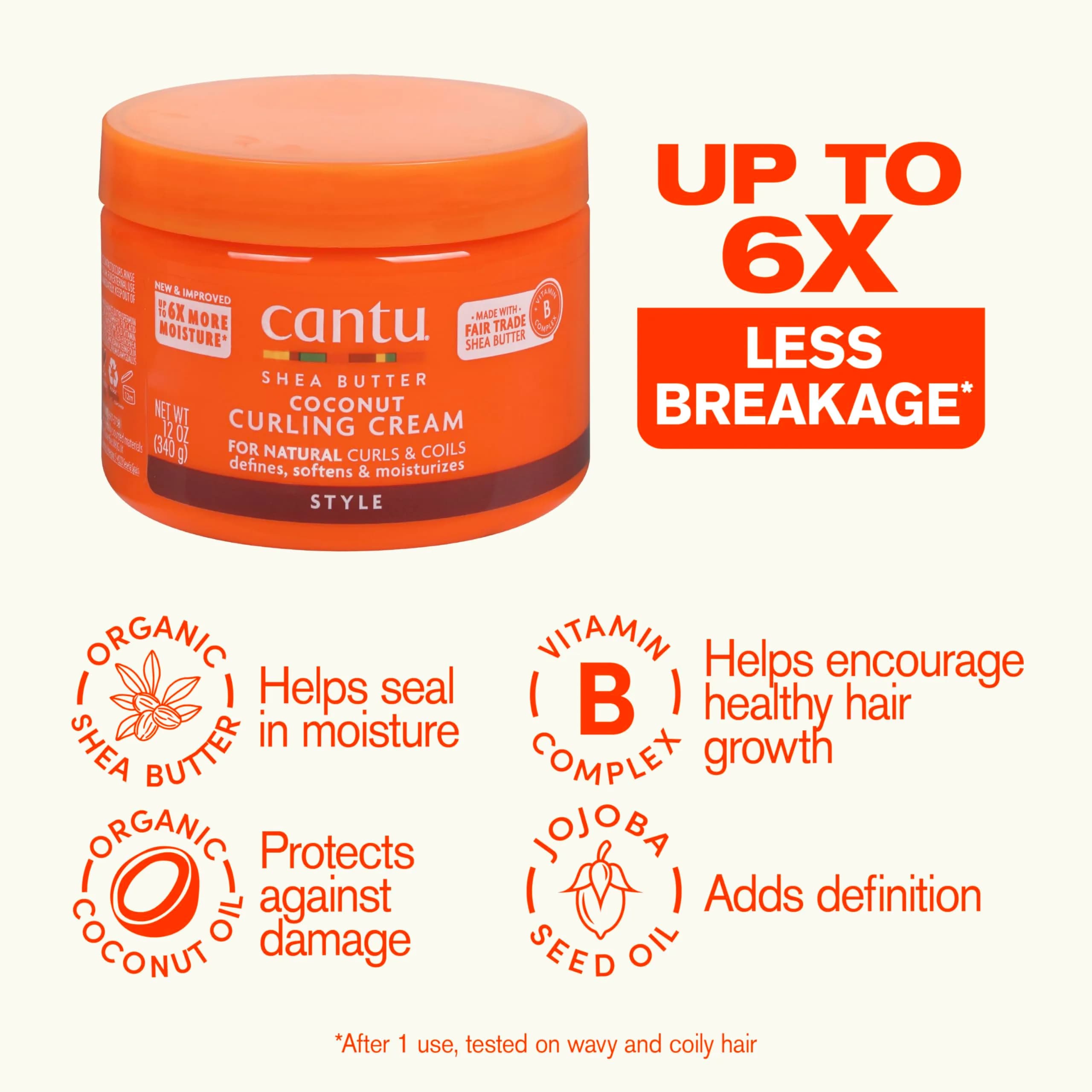 Cantu Coconut Curling Cream with Shea Butter for Natural Hair 355ml (12 oz) | Defines Curls for Type 3 & 4 Hair - view 3