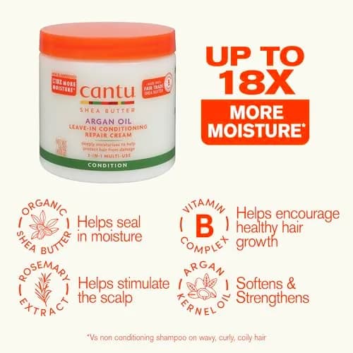 Cantu Argan Oil Leave-In Conditioning Repair Cream 453g (16 Ounce) | Hydrates & Strengthens Damaged Hair thumbnail 3