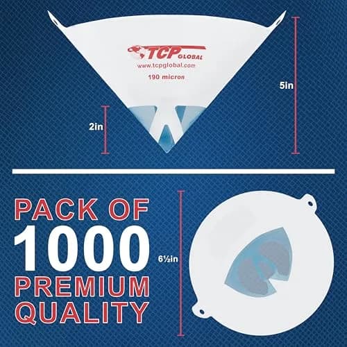 TCP Global 190 Micron Filter Tips Ultra-Fine Paint Strainer, Case of 1000 | Superior Filtration for All Paint Types thumbnail 2