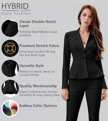 Hybrid & Company Women's Office Blazer JK43864 3X | Double Notch Lapel, Ultra-Stretch Fabric thumbnail 2