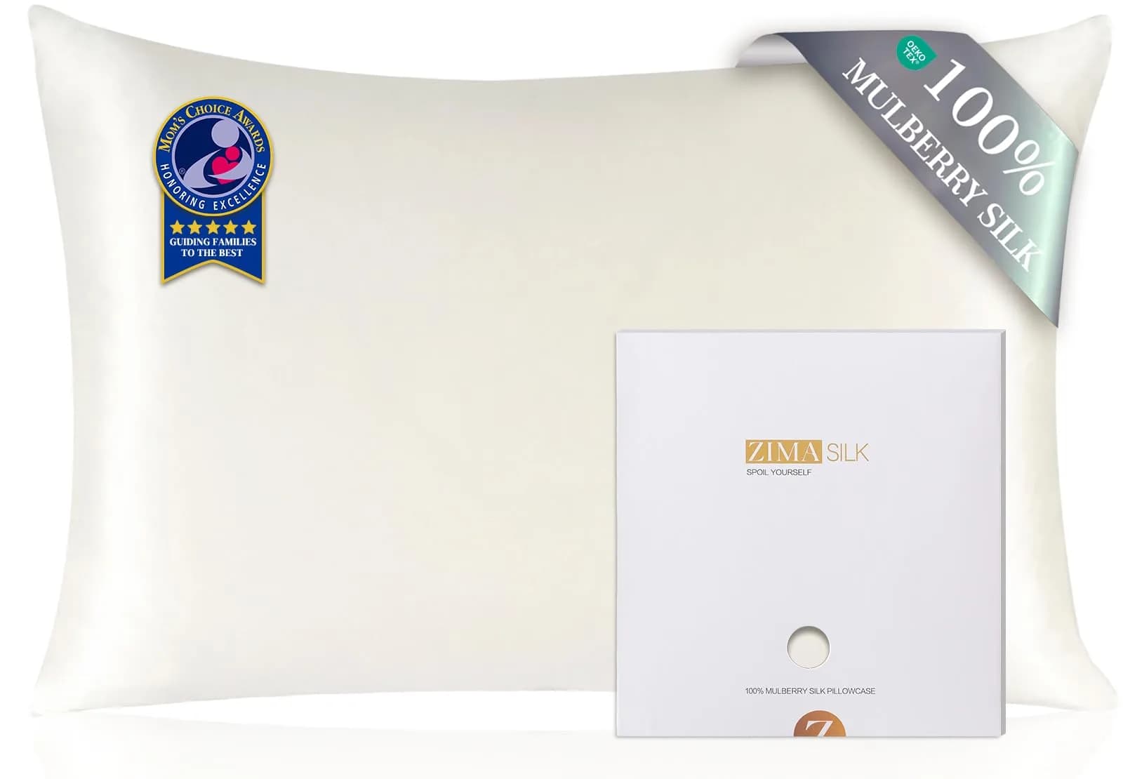 ZIMASILK 100% Pure Mulberry Silk Pillow Case for Hair and Skin, King 51cm x 91cm (20"x36") | Hypoallergenic & Breathable — Ivory