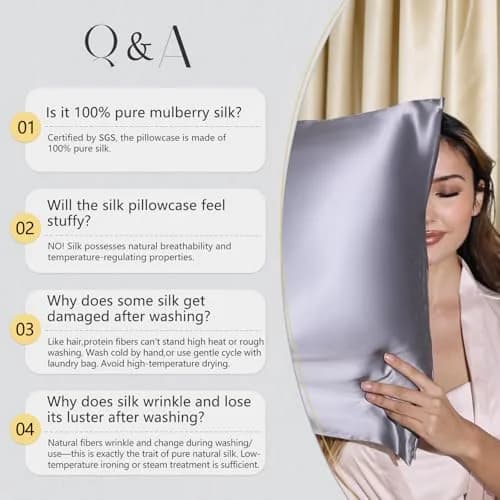 ZIMASILK 100% Pure Mulberry Silk Pillow Cases for Hair and Skin, Queen 51cm x 76cm (20"x30") | Hypoallergenic, Anti-Aging, Breathable thumbnail 9