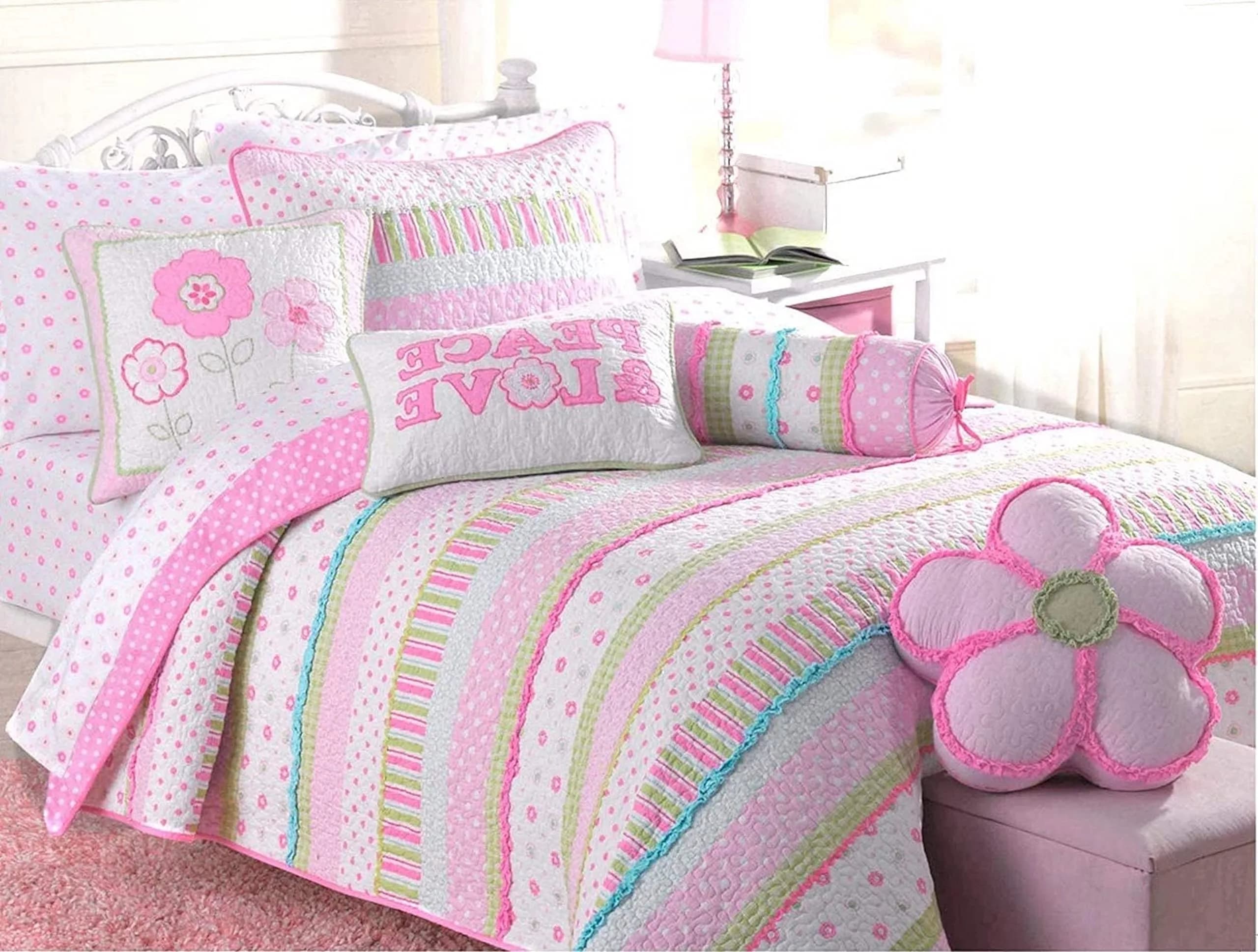 Cozy Line Home Fashions Pink Bedding Set Twin 2 Piece | Reversible Cotton Quilt for All Seasons — Greta Pastel