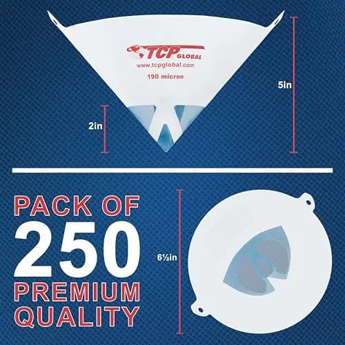 TCP Global 190 Micron Filter Tips Paint Strainer 250 Pack | Ultra-Fine Filtration for Flawless Finishes thumbnail 2