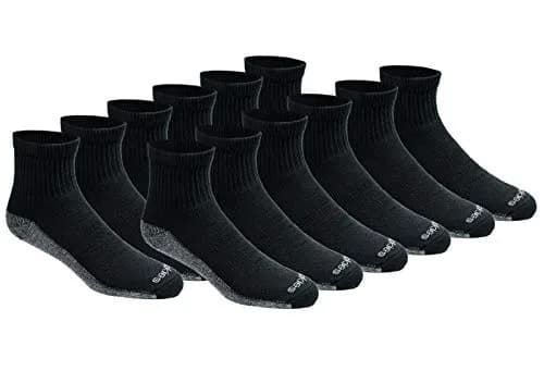 Dickies Dri-Tech Moisture Control Quarter Socks Large | Moisture-Wicking, Full Cushion Comfort, Reinforced Heel & Toe — Black (12 Pairs) / Large