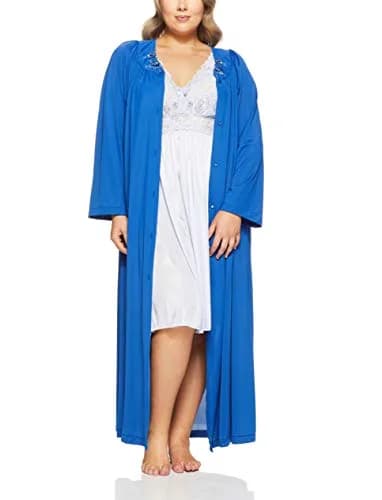 Shadowline Women's Petals Long Sleeve Full Length Button Front Housecoat, Navy, 1X | Elegant, Full-Length Sleepwear for Women thumbnail 2