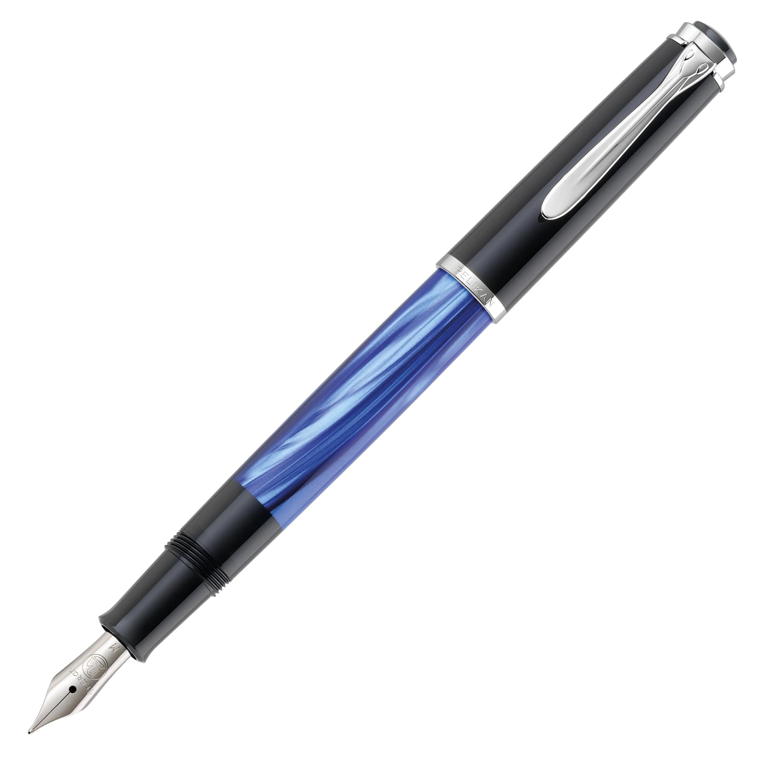Pelikan Souverän M205 Blue Marble Fountain Pen Broad Nib 12.5cm (0.49in) | Classic German Writing Instrument — Blue Marble