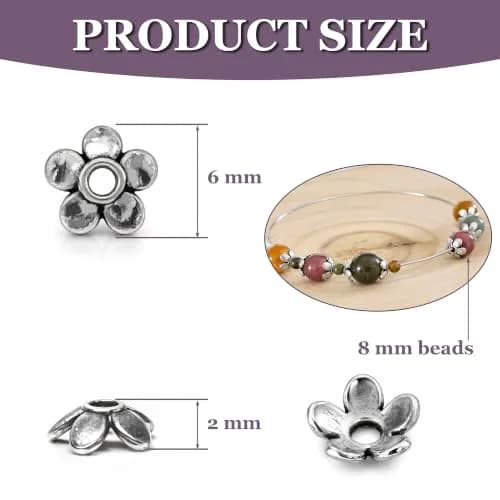 Heather's cf Silver Petal Bead Caps for Jewelry Making 6mm | Vintage Tibetan Spacer thumbnail 3