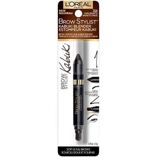 L'Oreal Paris Brow Stylist Kabuki Blender Brow Crayon, Dark Brunette, 0.05 oz (1.42 g) | Soft Creamy Crayon with Kabuki Brush thumbnail 2