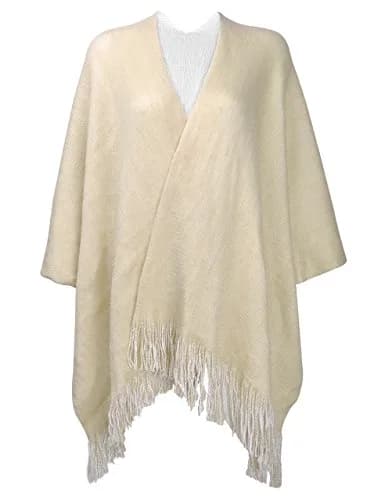 ZLYC Reversible Knit Cardigan Fringe Shawl Blanket Wrap, White | Casual, Warm, Reversible thumbnail 6