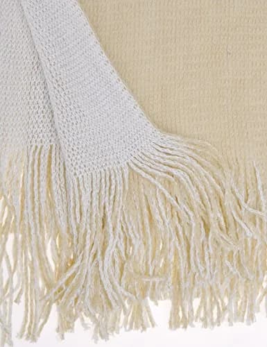 ZLYC Reversible Knit Cardigan Fringe Shawl Blanket Wrap, White | Casual, Warm, Reversible thumbnail 8