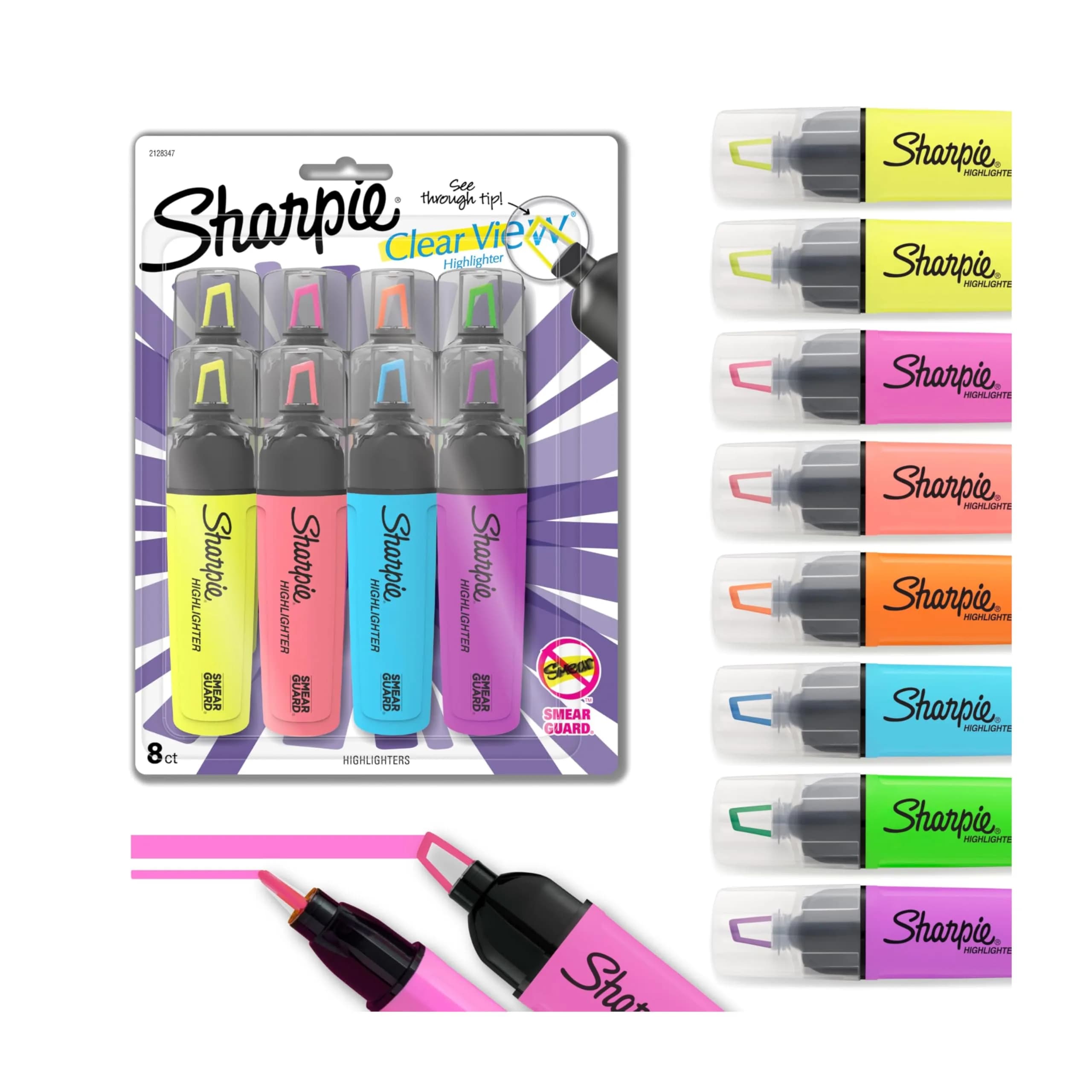 Sharpie Clear View Highlighters, See-Through Chisel Tip, Fluorescent Assorted Colors, 8 Count | Bulk Pack Marking Pen — Assorted Colors