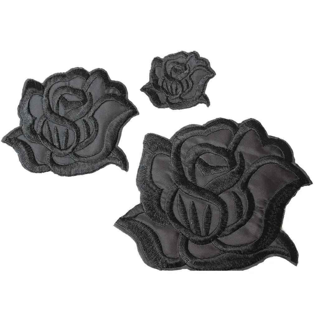 U-Sky Embroidered Patch Set | Classic Black Rose Design | DIY Fashion Accessories (4.2"x3.3"+3.1"x2.4"+1.6"x1.3") — Black-3D / 4.2" x 3.3" + 3.1" x 2.4" + 1.6" x 1.3"